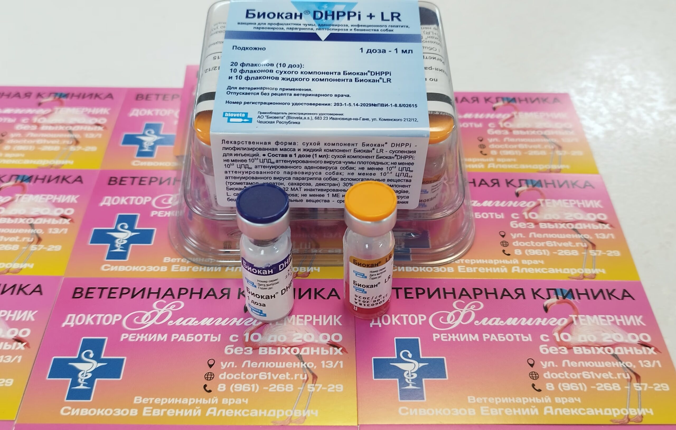 Биокан DHPPi+LR Вакцина против собачьей чумы (CDV), инфекционного гепатита (CAV-1), инфекционного ларинготрахеита (CAV-2), парвовироза (CPV-2), парагриппа (CPIV-2) – живая, а также против лептоспироза и бешенства у собак, инактивированная
